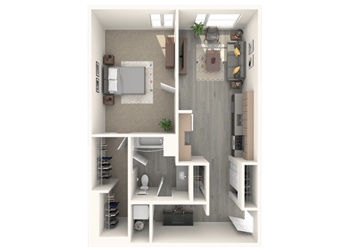 Floor plan for 1 bed, 1 bath, 905 sqft